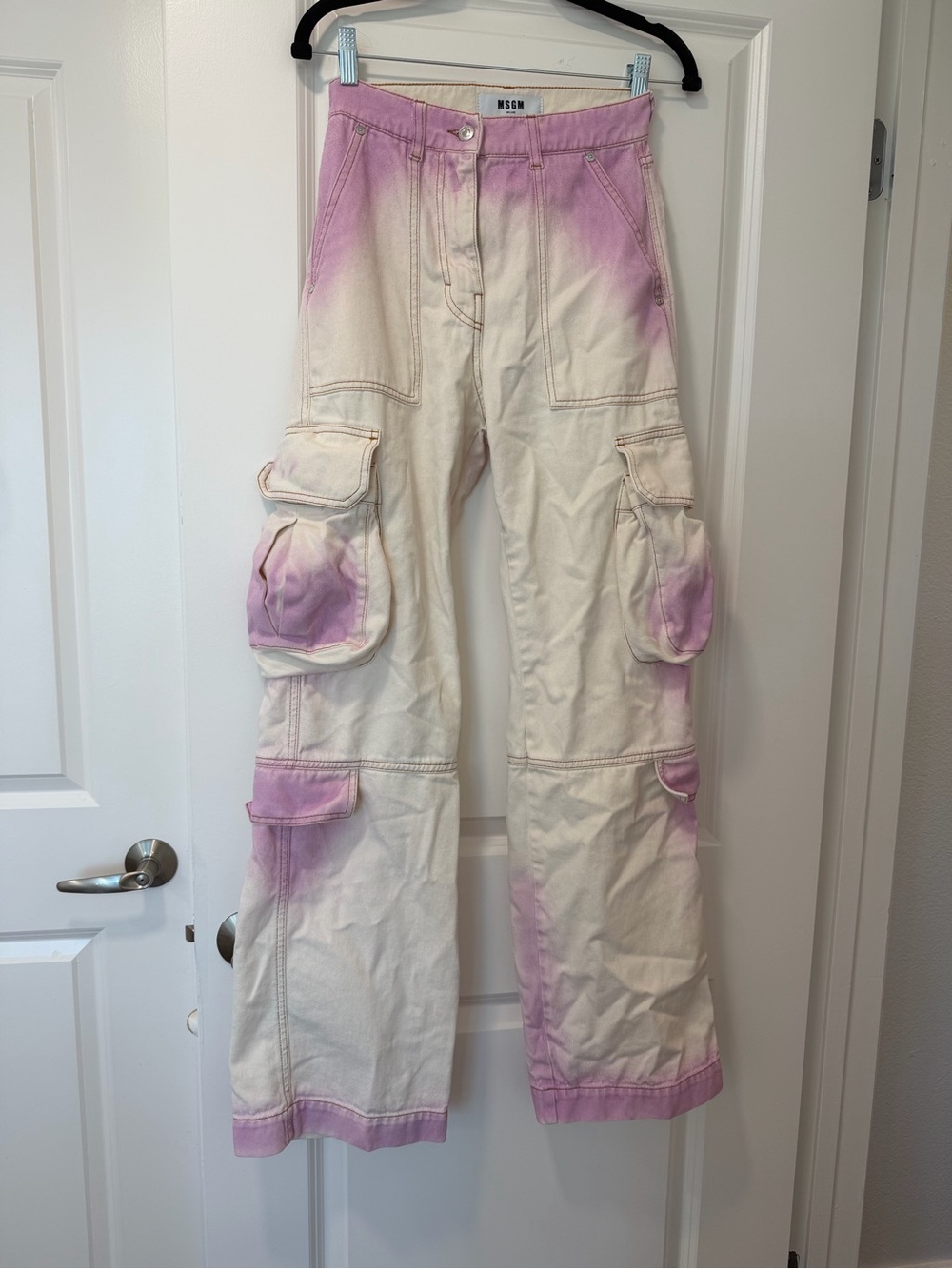 MSGM Cream and Pink Cargo Pants